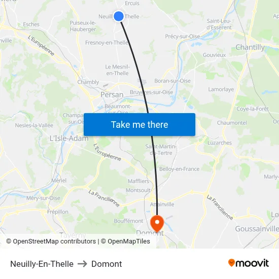 Neuilly-En-Thelle to Domont map