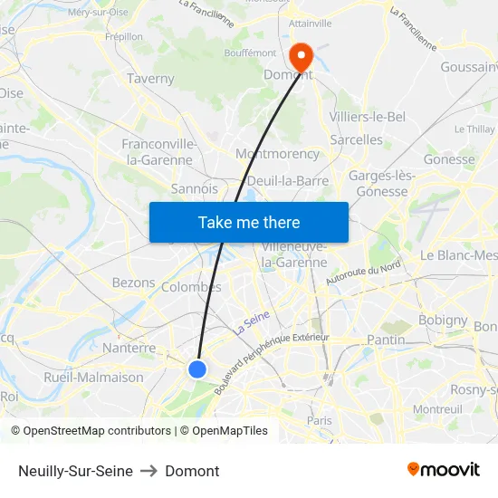 Neuilly-Sur-Seine to Domont map