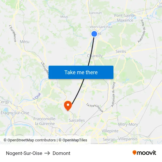 Nogent-Sur-Oise to Domont map