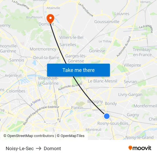 Noisy-Le-Sec to Domont map