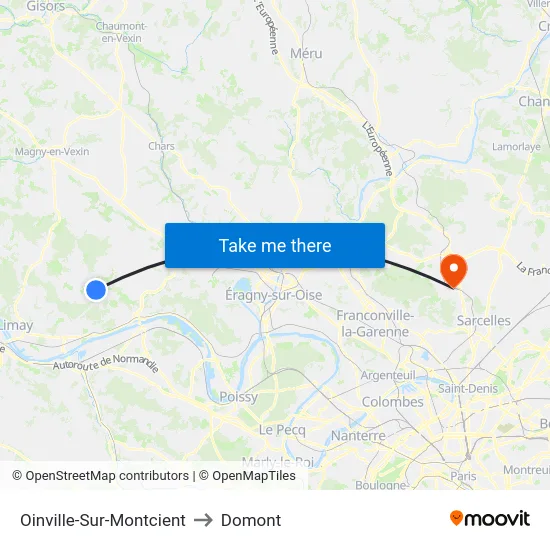 Oinville-Sur-Montcient to Domont map