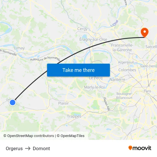 Orgerus to Domont map