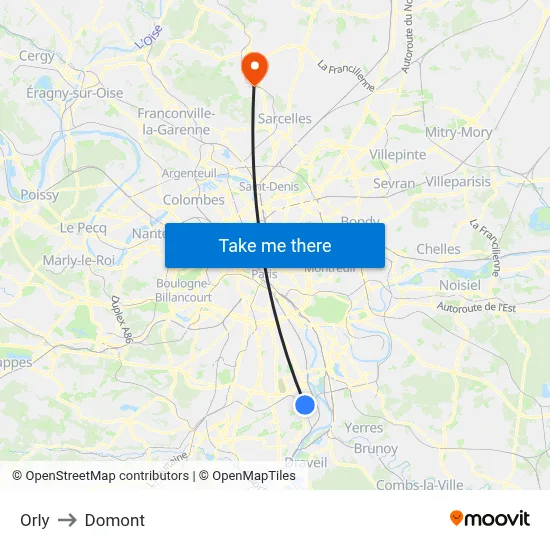 Orly to Domont map