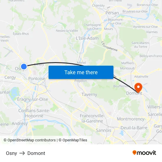 Osny to Domont map