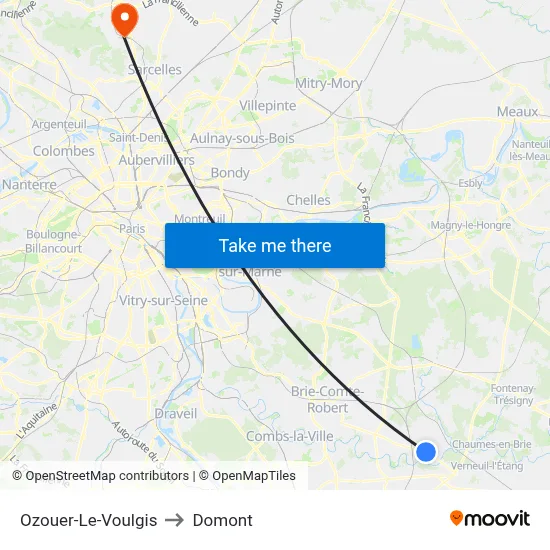 Ozouer-Le-Voulgis to Domont map