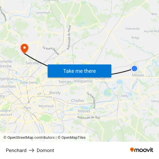 Penchard to Domont map