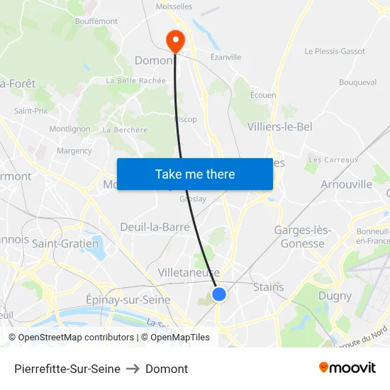 Pierrefitte-Sur-Seine to Domont map