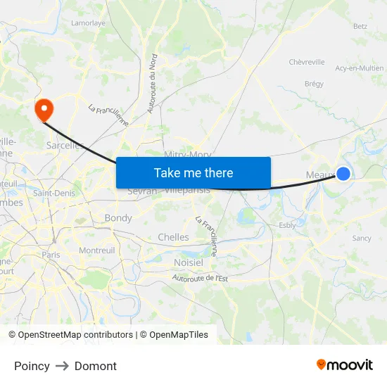 Poincy to Domont map