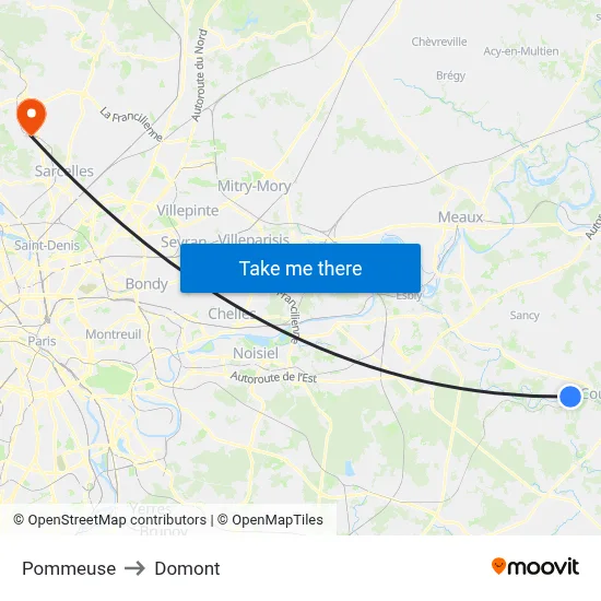 Pommeuse to Domont map