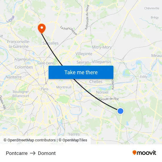Pontcarre to Domont map