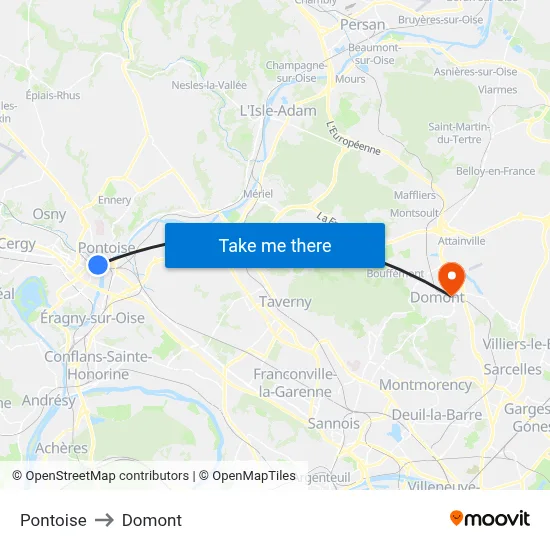 Pontoise to Domont map