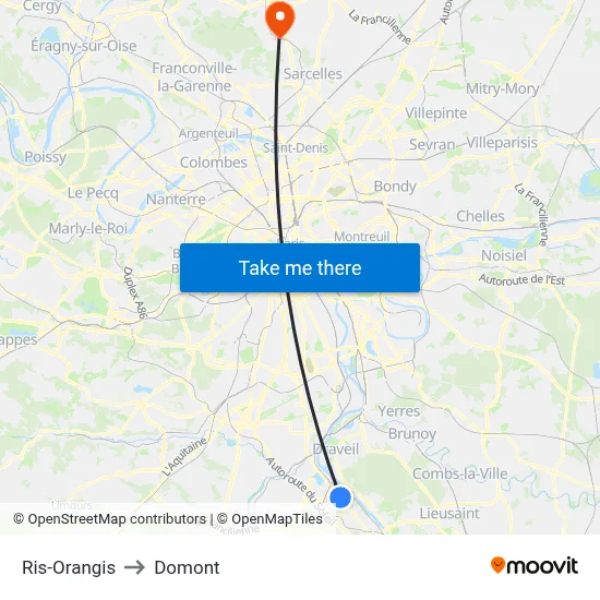 Ris-Orangis to Domont map