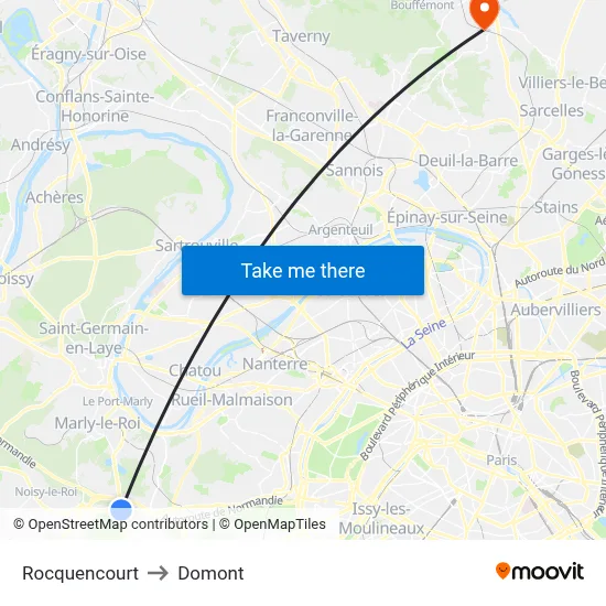 Rocquencourt to Domont map