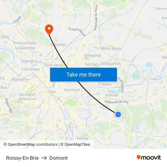 Roissy-En-Brie to Domont map