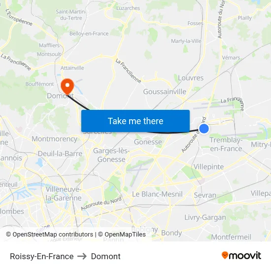 Roissy-En-France to Domont map