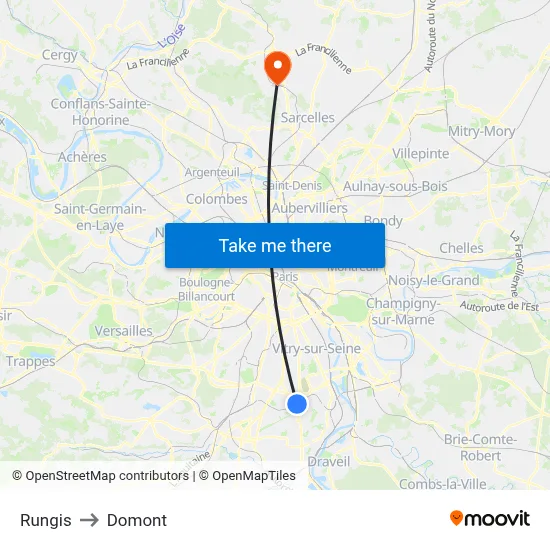 Rungis to Domont map