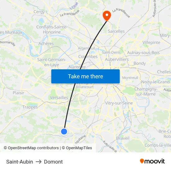 Saint-Aubin to Domont map
