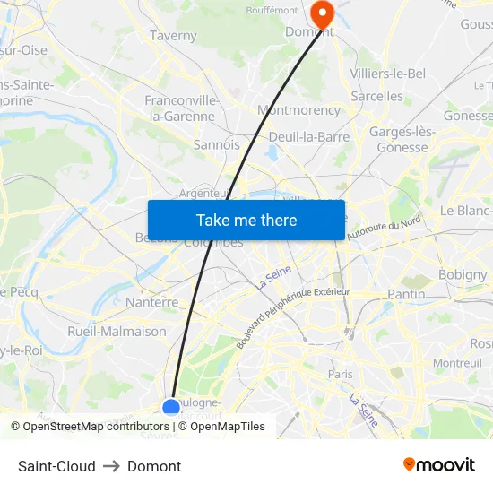 Saint-Cloud to Domont map