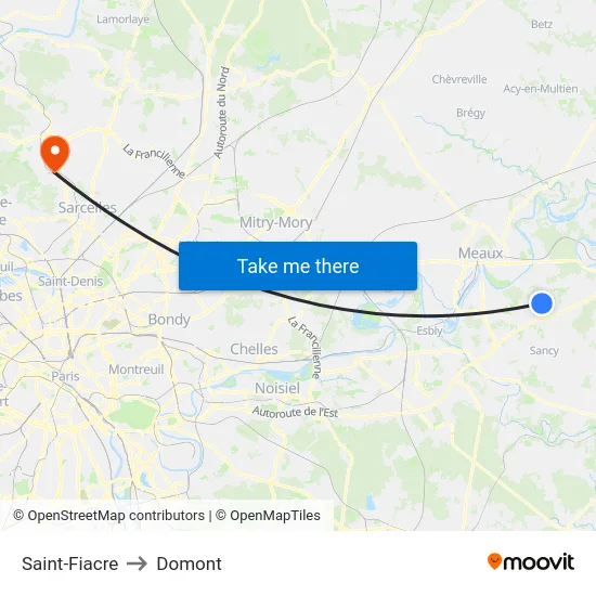 Saint-Fiacre to Domont map