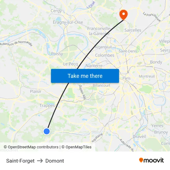 Saint-Forget to Domont map