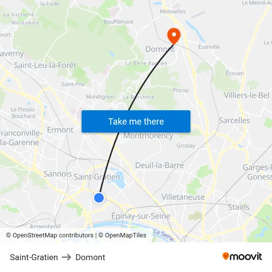 Saint-Gratien to Domont map