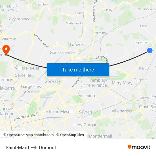 Saint-Mard to Domont map
