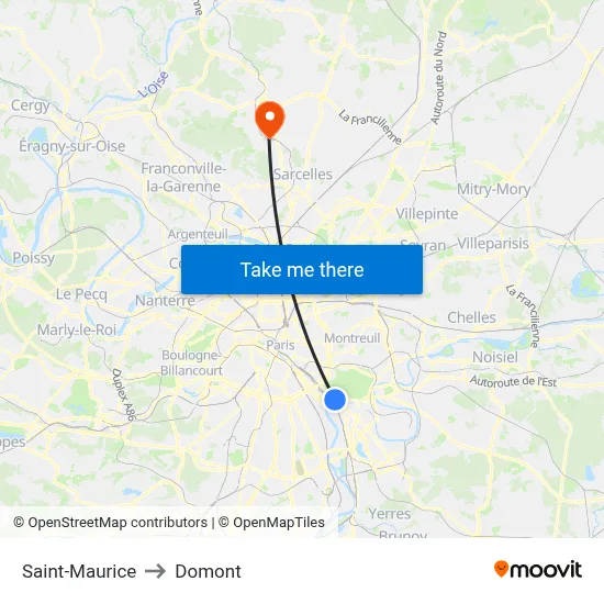Saint-Maurice to Domont map