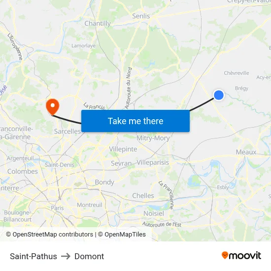 Saint-Pathus to Domont map