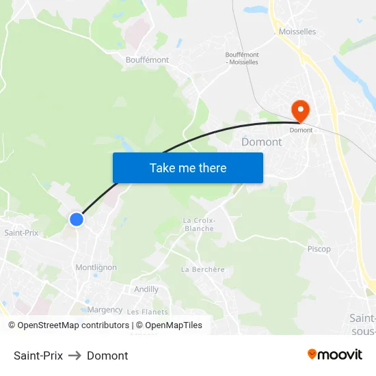 Saint-Prix to Domont map