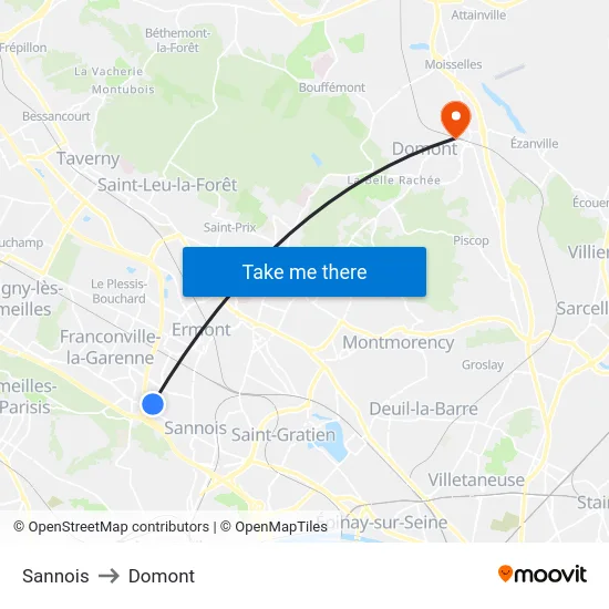 Sannois to Domont map