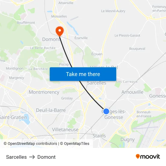 Sarcelles to Domont map