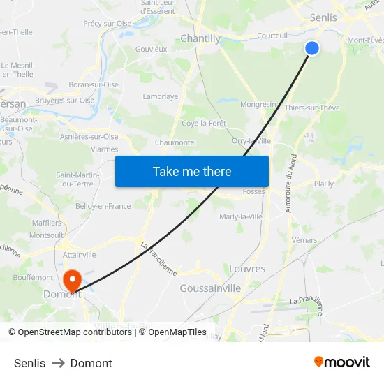 Senlis to Domont map
