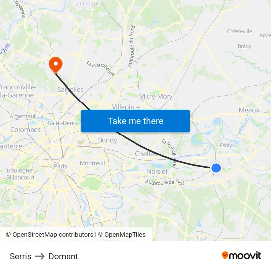 Serris to Domont map