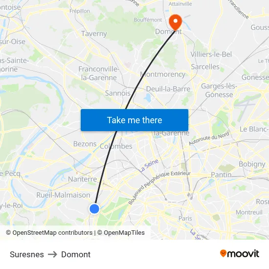 Suresnes to Domont map