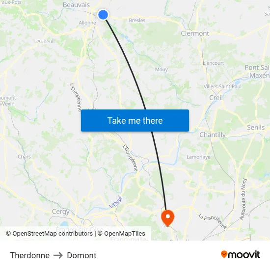 Therdonne to Domont map