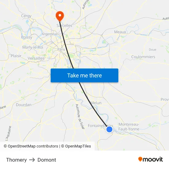 Thomery to Domont map
