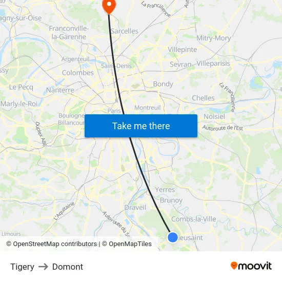 Tigery to Domont map