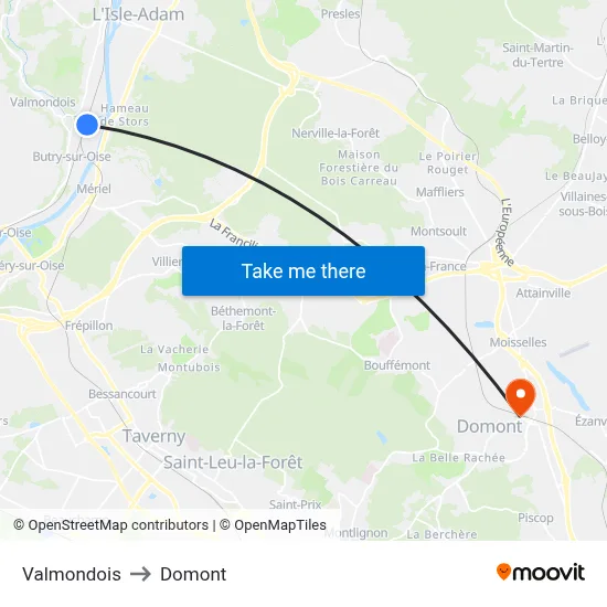 Valmondois to Domont map