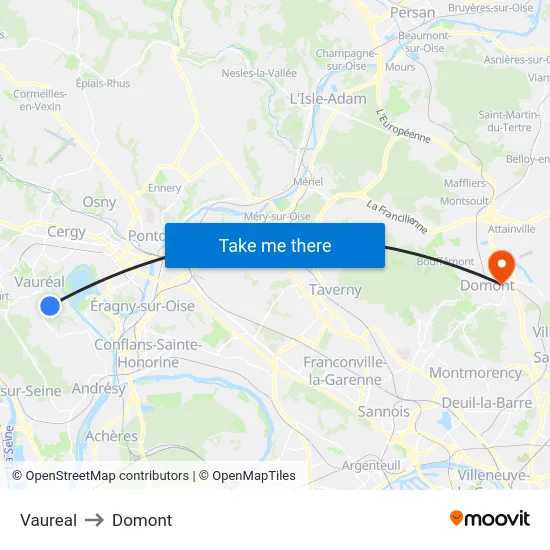 Vaureal to Domont map
