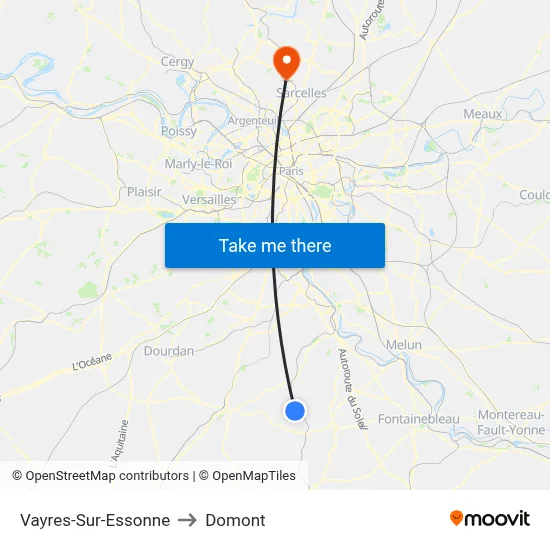 Vayres-Sur-Essonne to Domont map