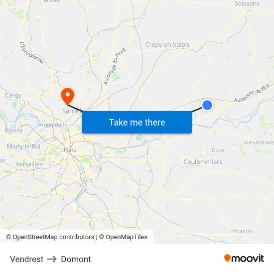 Vendrest to Domont map