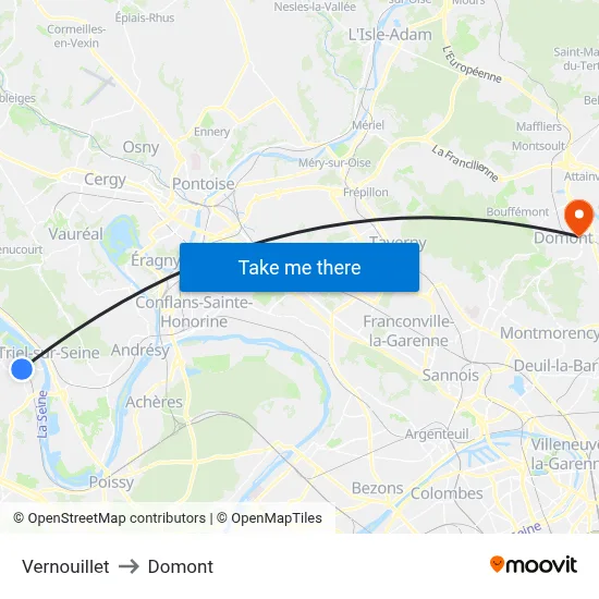 Vernouillet to Domont map