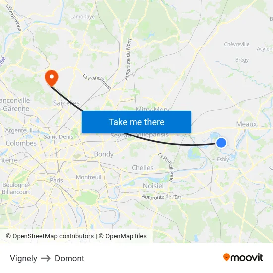 Vignely to Domont map