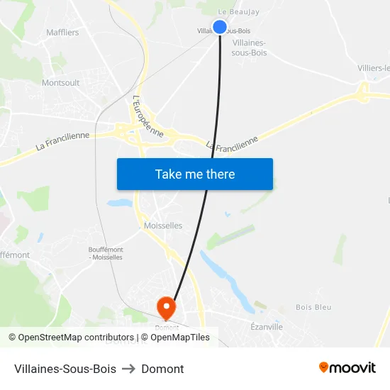 Villaines-Sous-Bois to Domont map