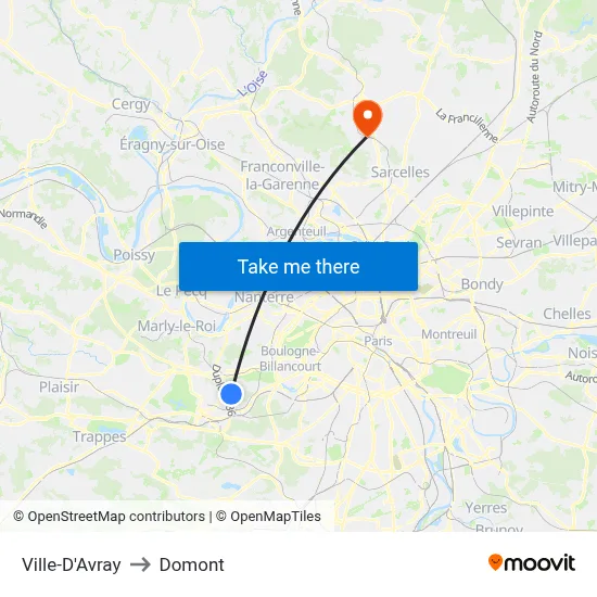 Ville-D'Avray to Domont map