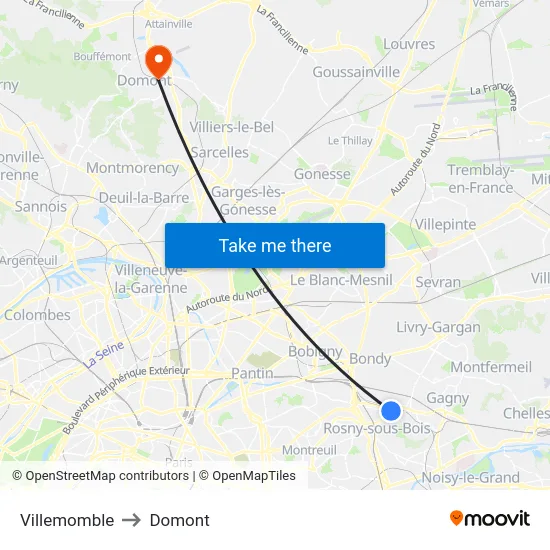 Villemomble to Domont map