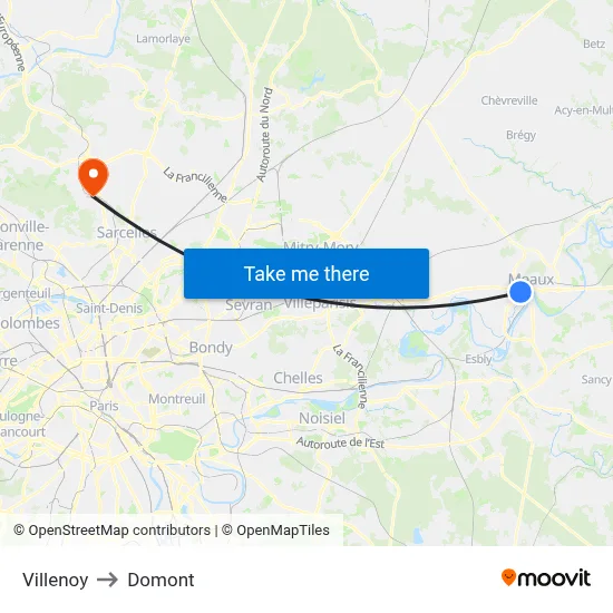 Villenoy to Domont map