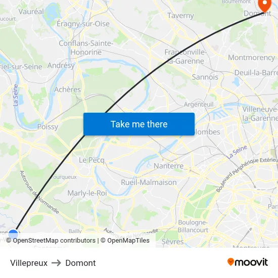 Villepreux to Domont map