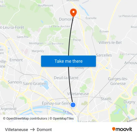 Villetaneuse to Domont map