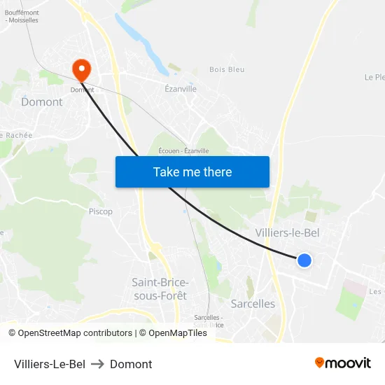Villiers-Le-Bel to Domont map